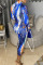 Blue Casual Print Split Joint Half A Turtleneck One Step Skirt Dresses
