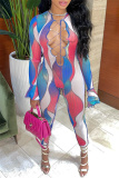 Red Sexy Casual Print Bandage Hollowed Out O Neck Jumpsuits