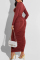 Burgundy Sexy Casual Solid Hollowed Out Fold O Neck Long Sleeve Dresses