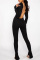 Black Sexy Casual Solid Backless Slit U Neck Skinny Jumpsuits