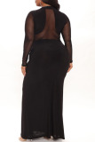 Black Sexy Solid Split Joint See-through O Neck Evening Dress Dresses