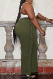 Green Fashion Casual Solid Tassel Plus Size Skirt