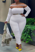 White Sexy Casual Solid Split Joint Backless Off the Shoulder Plus Size Jumpsuits