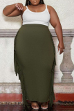Green Fashion Casual Solid Tassel Plus Size Skirt
