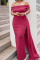 Red Elegant Solid Split Joint Asymmetrical Off the Shoulder Evening Dress Dresses