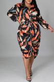 Colour Pre-sale Fashion Casual Print Basic Turndown Collar Long Sleeve Plus Size Dresses