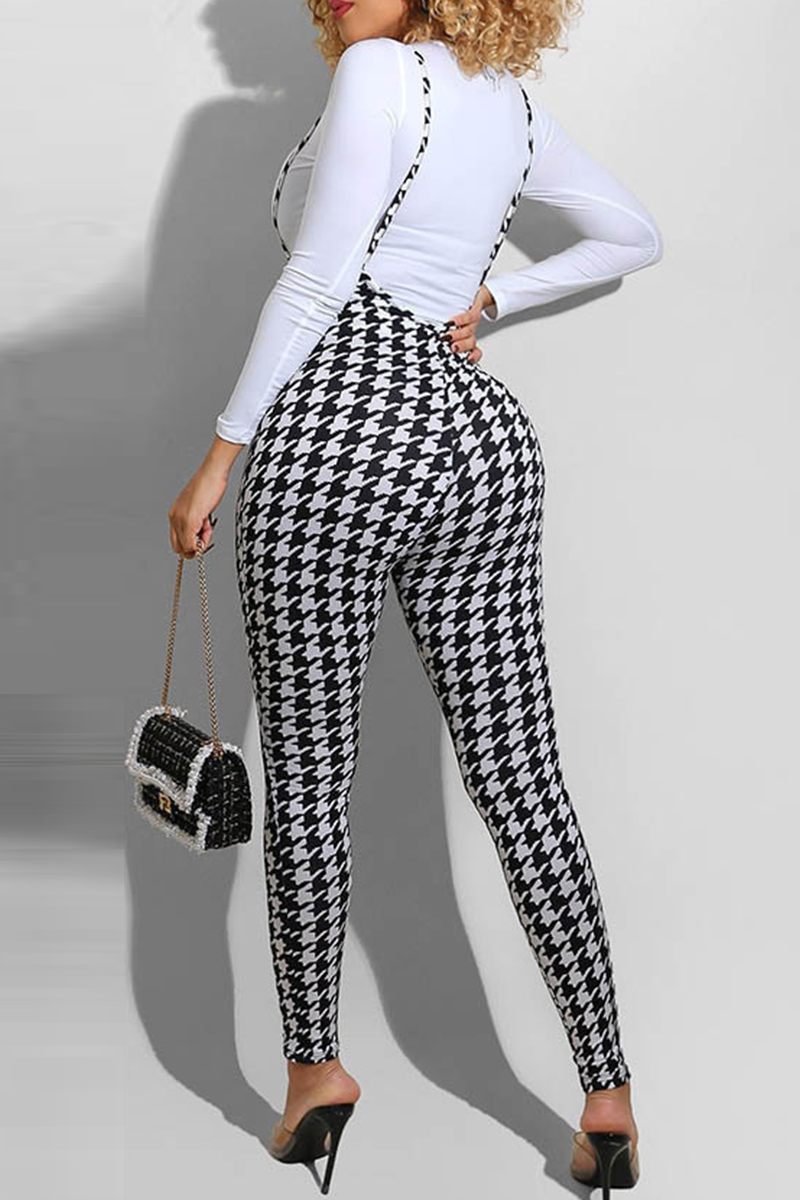 White Fashion Casual Print Basic O Neck Long Sleeve Two Pieces Two Piece Pants Set