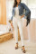 White Fashion Casual Patchwork Tassel Cardigan Turndown Collar Long Sleeve Regular Denim Jacket