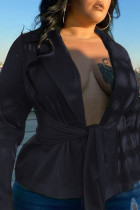 Black Sexy Casual Solid Cardigan Turndown Collar Plus Size Overcoat
