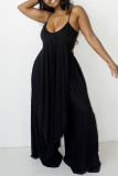 Black Sexy Casual Solid Backless Asymmetrical Spaghetti Strap Sleeveless Two Pieces