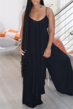 Black Sexy Casual Solid Backless Asymmetrical Spaghetti Strap Sleeveless Two Pieces