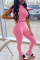 Pink Fashion Casual Solid Basic O Neck Short Sleeve Two Pieces