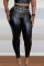 Black Fashion Casual Solid Split Joint Skinny High Waist Pencil Trousers (Without Waist Chain)