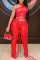 Red Fashion Sexy Solid Bandage O Neck Sleeveless Two Pieces