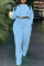 Sky Blue Casual Solid Flounce O Neck Long Sleeve Two Pieces