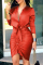 Red Fashion Street Print Split Joint V Neck Irregular Dresses