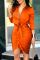 Orange Fashion Street Print Split Joint V Neck Irregular Dresses