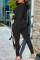 Black Fashion Casual Solid Fold O Neck Skinny Jumpsuits