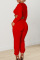Red Fashion Casual Solid Basic O Neck Long Sleeve Two Pieces