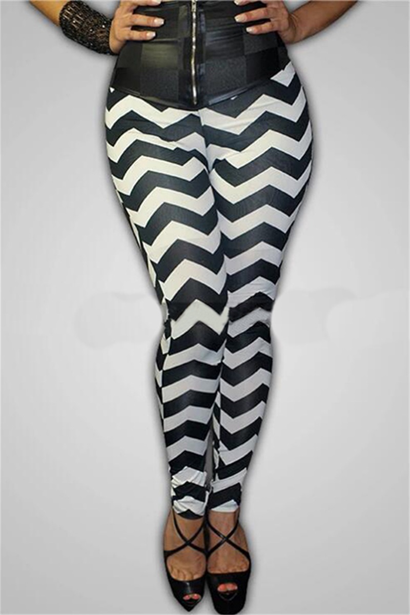 

multicolor Elastic Fly Mid Striped pencil Pants Leggings