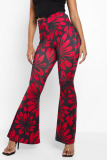 Red Fashion Casual Print Patchwork Boot Cut High Waist Speaker Full Print Bottoms