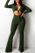 Army Green Sexy Casual Solid Bandage Hollowed Out V Neck Regular Jumpsuits