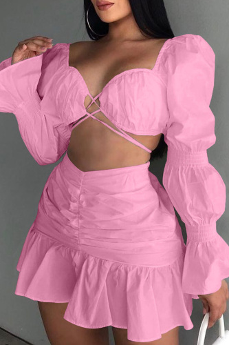 Sexy Lace Up V Neck Sleeveless Two Pieces