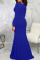 Blue Elegant Solid Split Joint High Opening V Neck Evening Dress Dresses