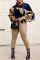 Khaki Fashion Casual Patchwork Cardigan Outerwear