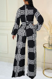 Black Casual Print Patchwork With Belt O Neck Straight Jumpsuits