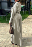 Grey Fashion Casual Solid Split Joint Slit O Neck Long Sleeve Two Pieces
