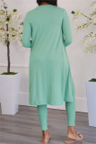 Grass Green Fashion Casual Solid Cardigan Vests Pants U Neck Long Sleeve Two Pieces