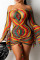 Multicolor Fashion Sexy Striped Print Backless Off the Shoulder Long Sleeve Dresses