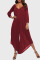 Purplish Red Casual Solid Split Joint Asymmetrical V Neck Loose Jumpsuits