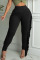 Black Casual Solid Tassel Patchwork Skinny High Waist Pencil Solid Color Bottoms