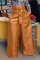 Brown Casual Solid Split Joint Loose High Waist Wide Leg Solid Color Bottoms