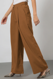 Khaki Casual Elegant Solid Split Joint Fold Straight Wide Leg Solid Color Bottoms