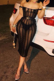 Black Sexy Fashion Solid Color See-through Sleeveless Dress