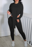 Black Fashion Casual Solid Asymmetrical Hooded Collar Long Sleeve Two Pieces