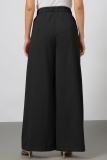 Blue Casual Elegant Solid Split Joint Fold Straight Wide Leg Solid Color Bottoms