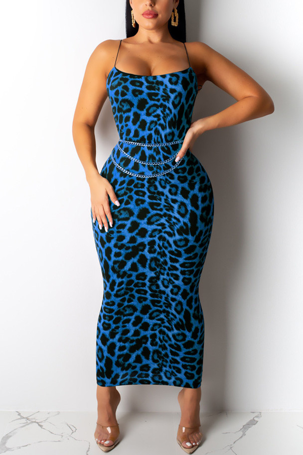 

Blue Sexy Fashion Leopard Print Suspender Dress (Without Waist Chain)