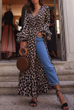 Brown Sexy Elegant Print Leopard High Opening V Neck Straight Dresses