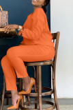 Orange Fashion Casual Letter Embroidery Solid Color O Neck Long Sleeve Two Pieces