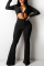 Black Sexy Casual Solid Bandage Hollowed Out V Neck Regular Jumpsuits