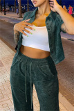 Ink Green Fashion Casual Solid Cardigan Pants Turndown Collar Long Sleeve Two Pieces