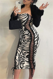 Zebra Sexy Print Bandage Backless Strapless Sleeveless Dress