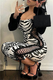 Zebra Sexy Print Bandage Backless Strapless Sleeveless Dress