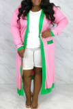 Pink Casual Solid Patchwork Outerwear