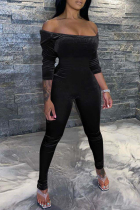 Black Sexy Casual Solid Backless Off the Shoulder Jumpsuits