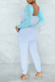 Baby Blue Sexy Solid Split Joint Draw String Fold Square Collar Long Sleeve Two Pieces